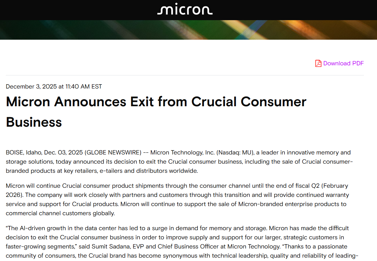 美光（Micron）宣布退出零售市场业务- 上海亦内信息科技有限公司